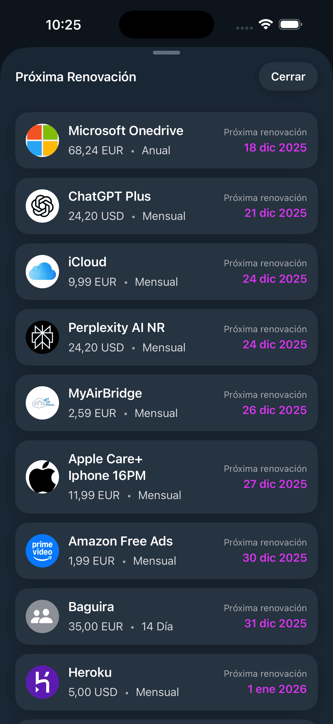Calendario de renovaciones