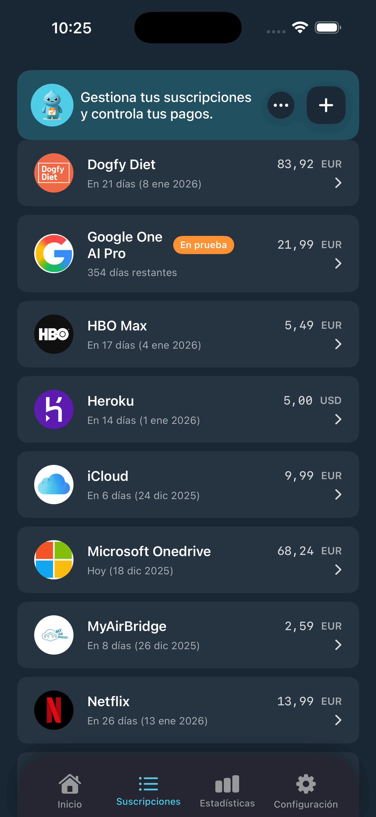 Gestión de suscripciones